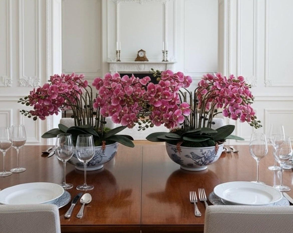 Real Touch Pink Orchid Arrangement in Bird Bowl
