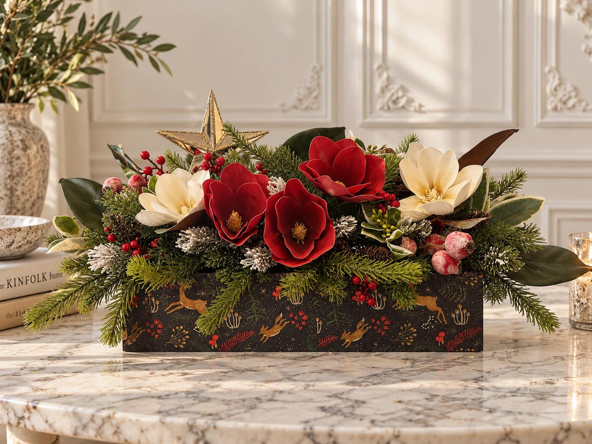 Festive Woodland Magnolia Holiday Centerpiece