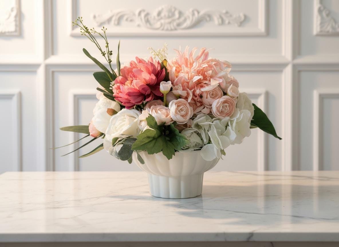 Pink & White Floral Arrangement in Pedestal Bowl