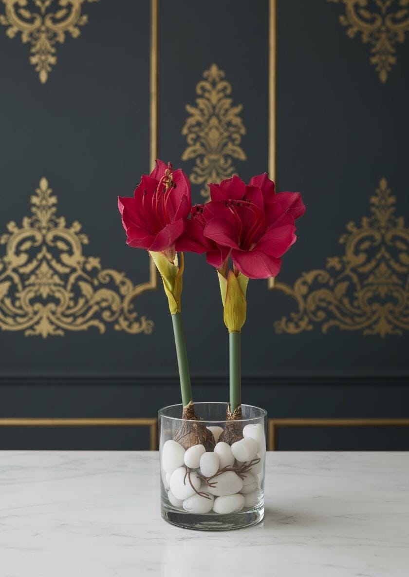 Amaryllis Bulb Arrangement with Stones