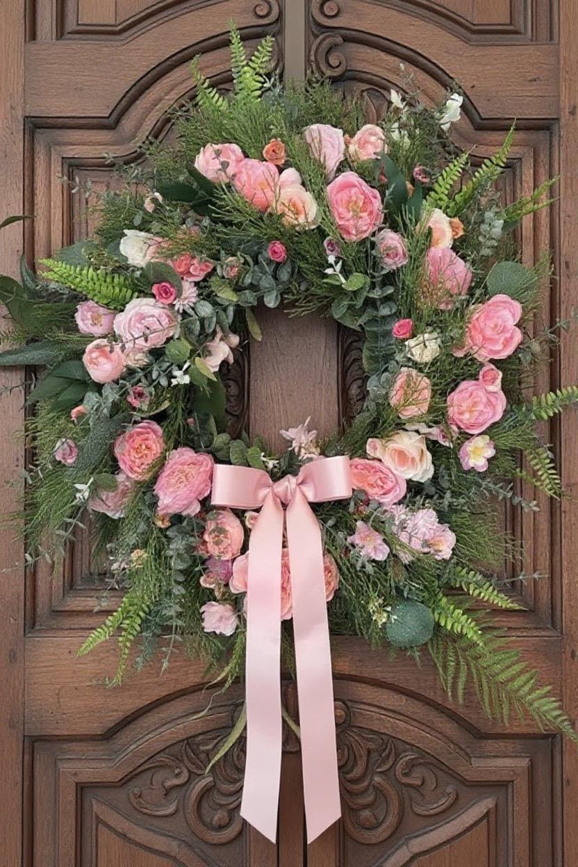 Large Pastel Pink Floral Wreath