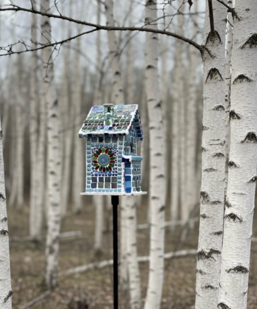 Handmade Mosaic Birdhouse with Ceramic Tile