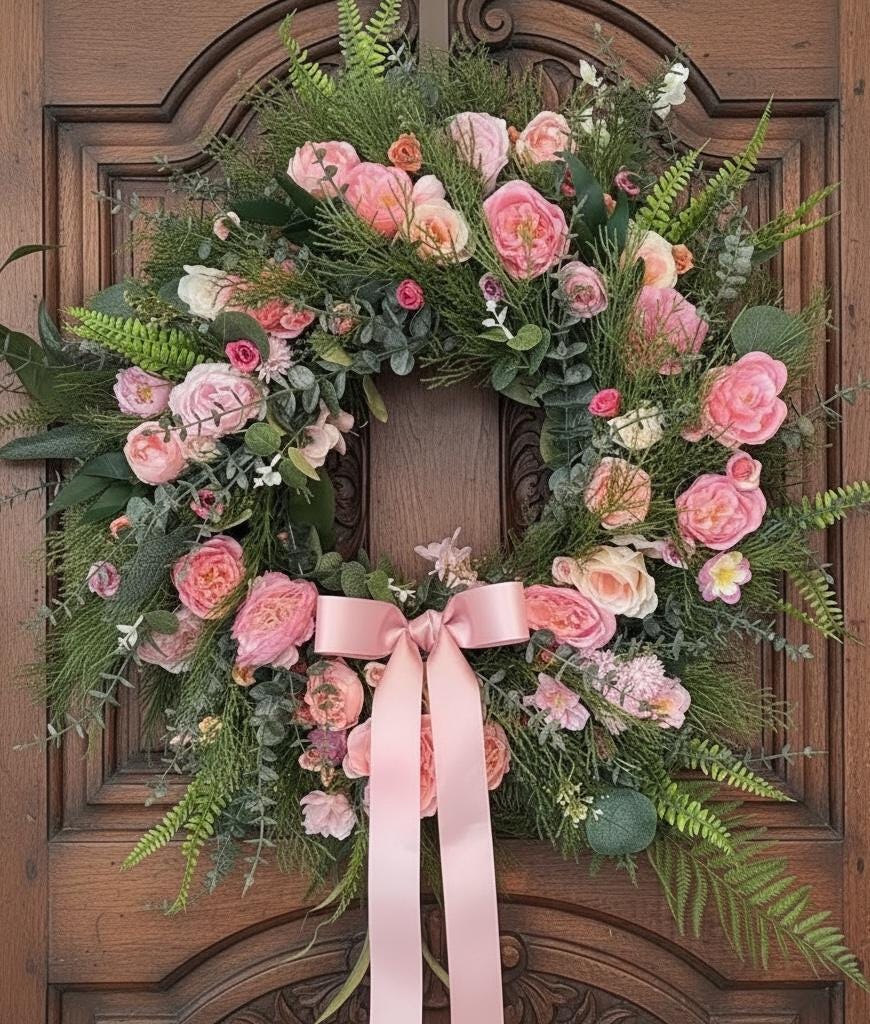 Large Pastel Pink Floral Wreath