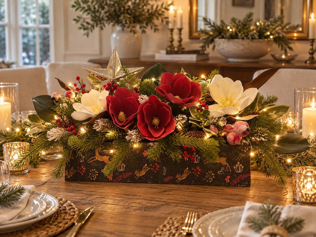 Festive Woodland Magnolia Holiday Centerpiece