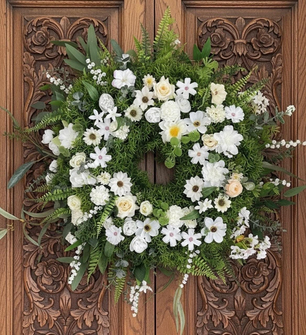 Large White Floral Wreath