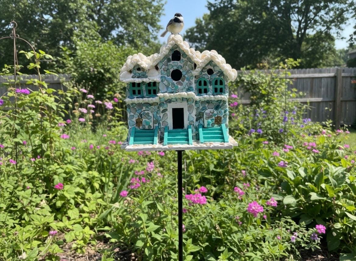 Handmade Seashell Mosaic Birdhouse