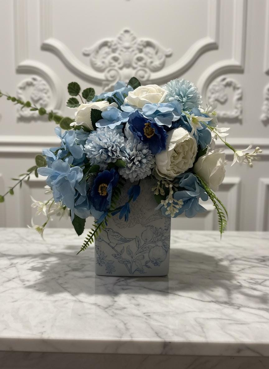 Blue Botanicals in Ceramic Bird Vase