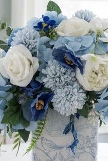 Blue Botanicals in Ceramic Bird Vase