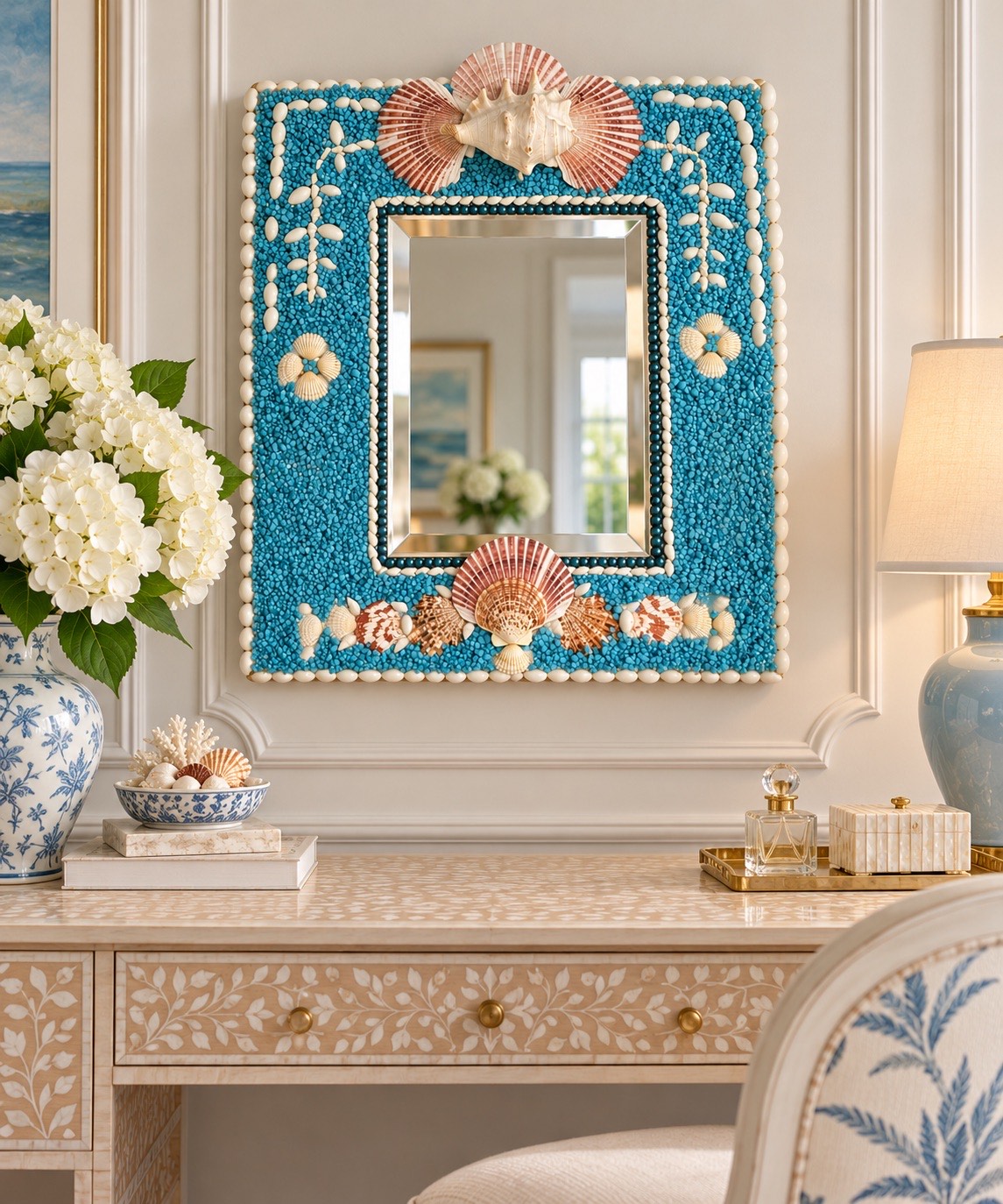 Turquoise Seashell Mirror