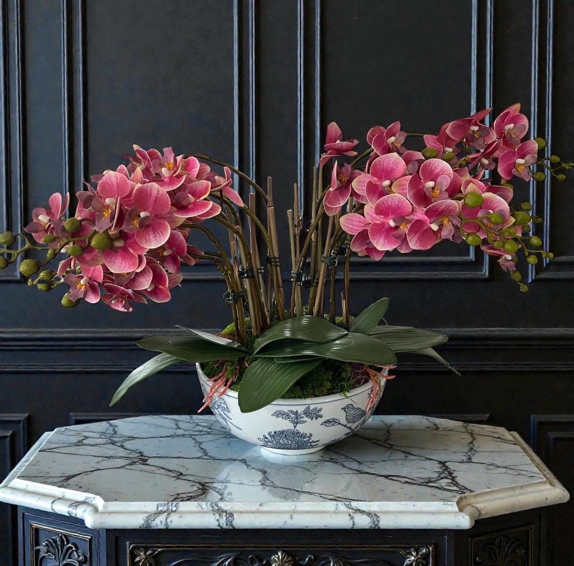 Real Touch Pink Orchid Arrangement in Bird Bowl
