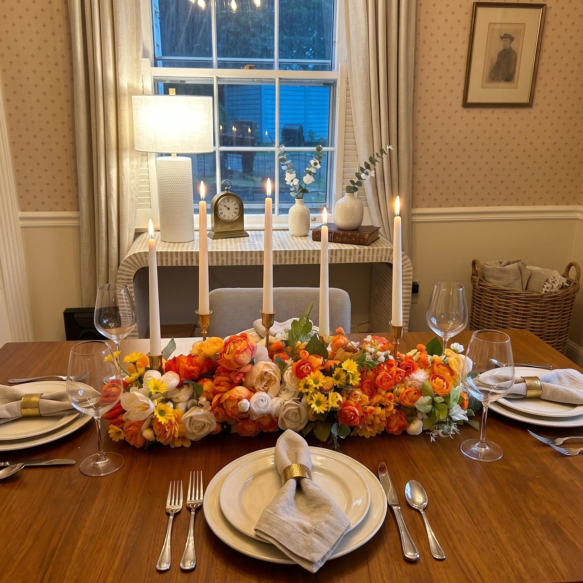 Large Fall Floral Centerpiece with Candle Holders