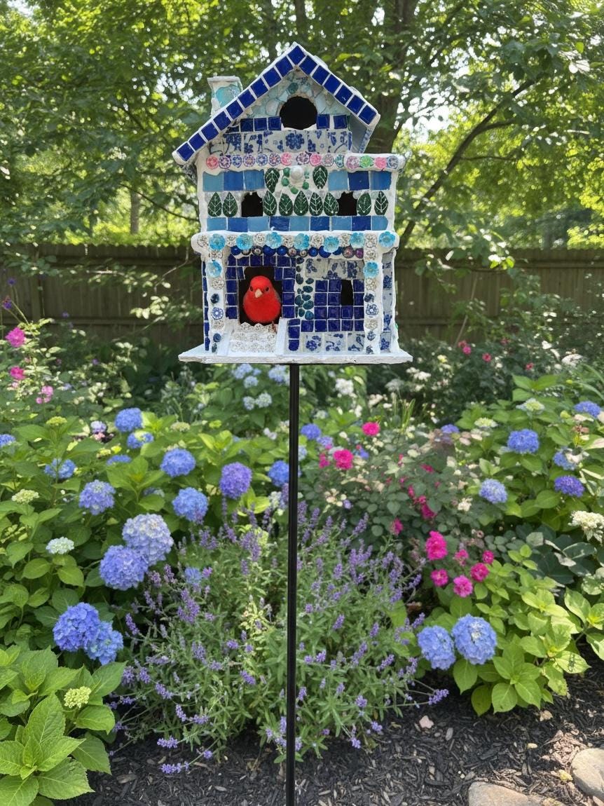 Handmade Mosaic Birdhouse with Ceramic Tile