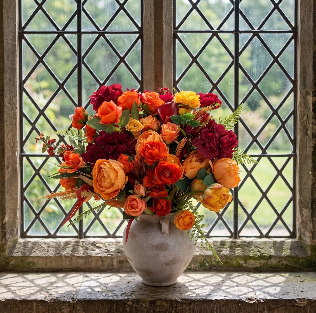 Fall Floral Arrangement in Ceramic Planter