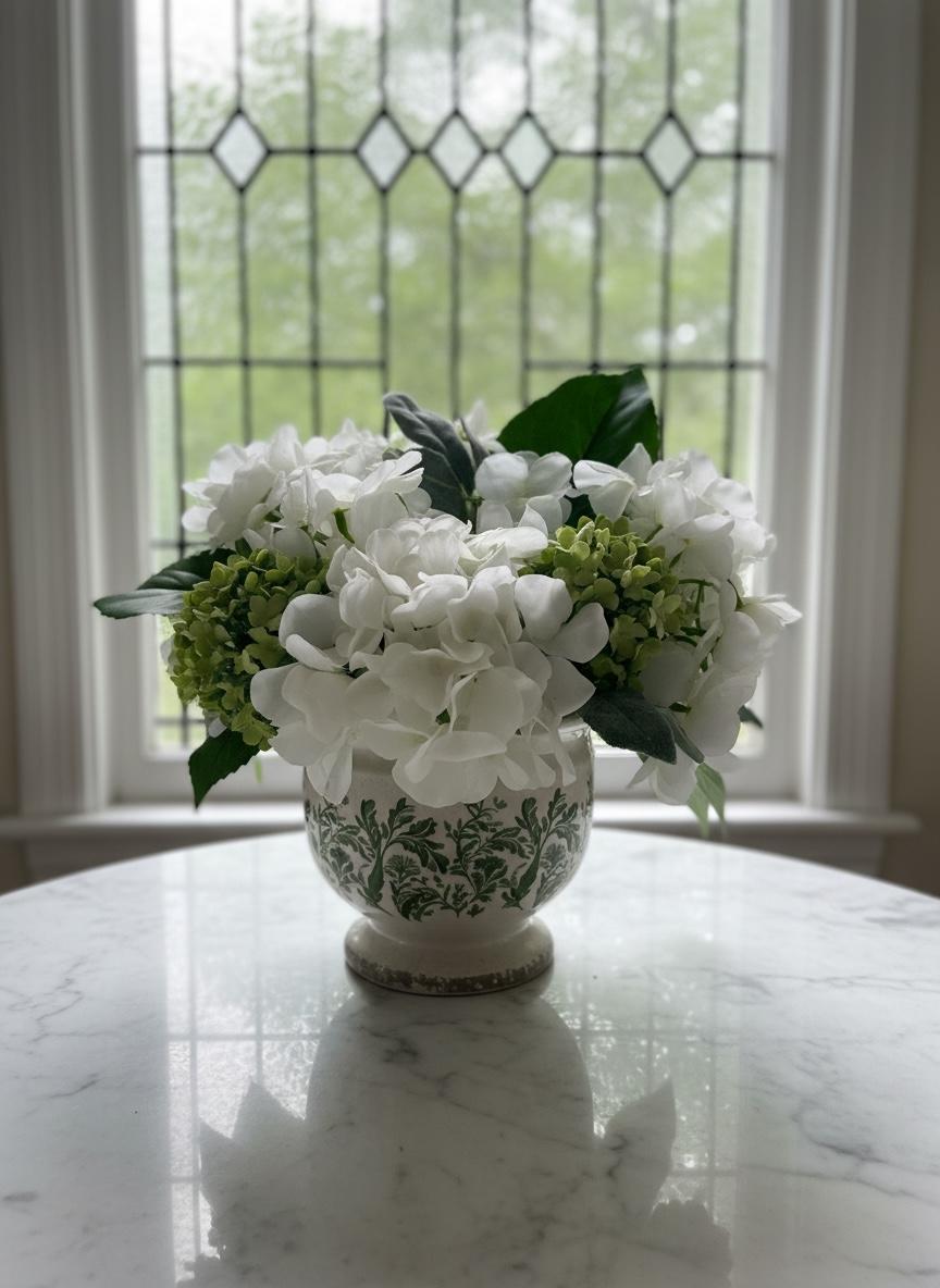 White Hydrangea & Viburnum Arrangement