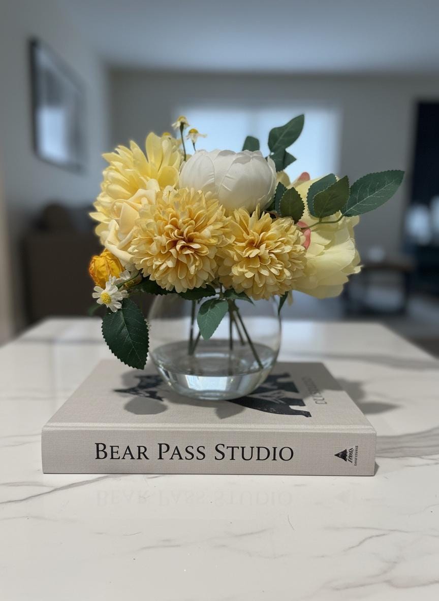 Yellow Peony Arrangement in Round Glass Vase