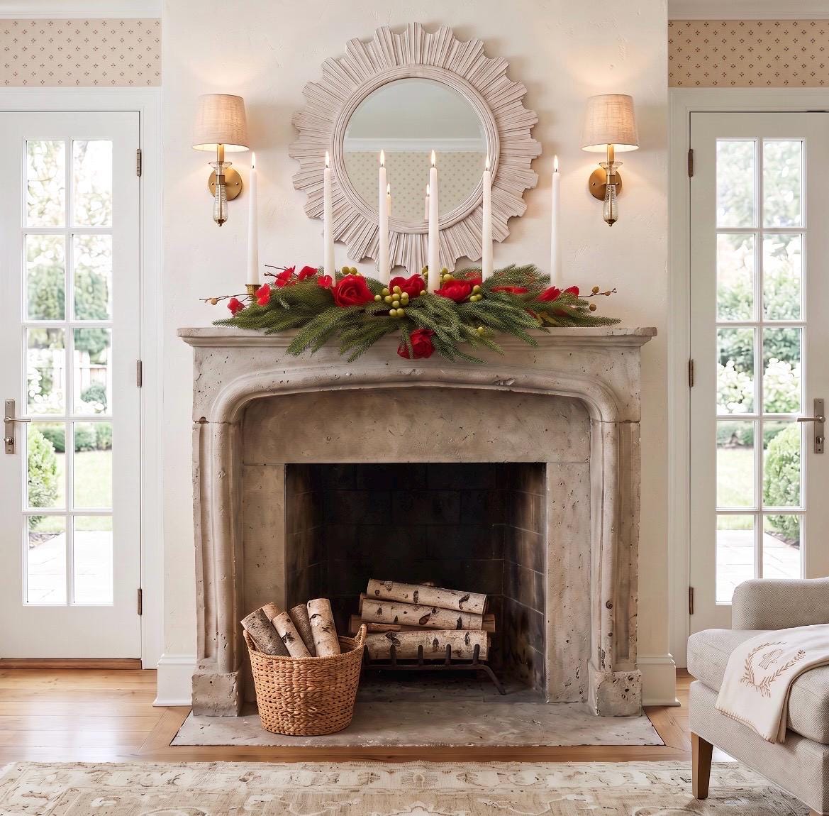 Holiday Floral Centerpiece with Brass Candle Holders
