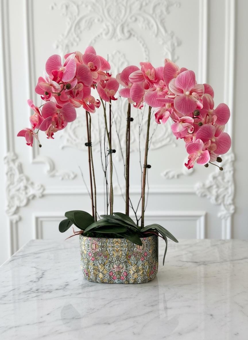 Pink Orchid Arrangement in William Morris Planter