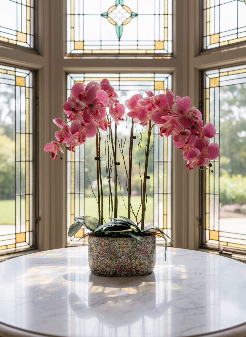 Pink Orchid Arrangement in William Morris Planter