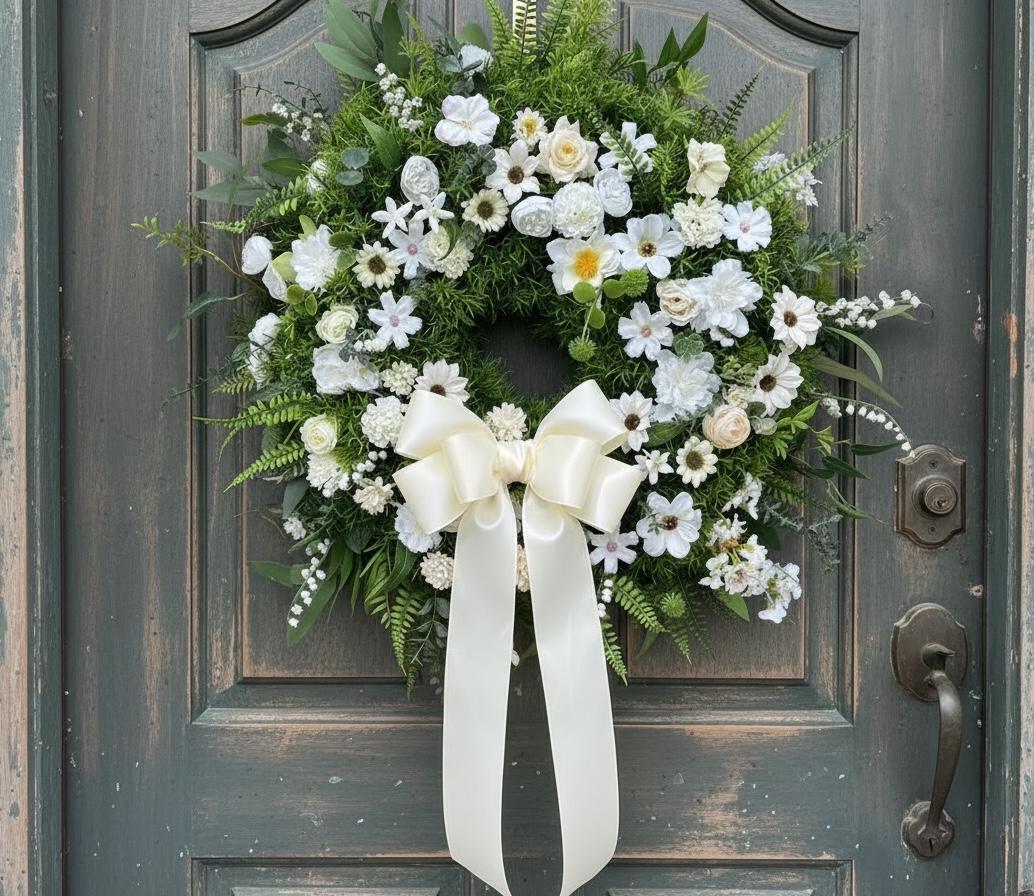 Large White Floral Wreath