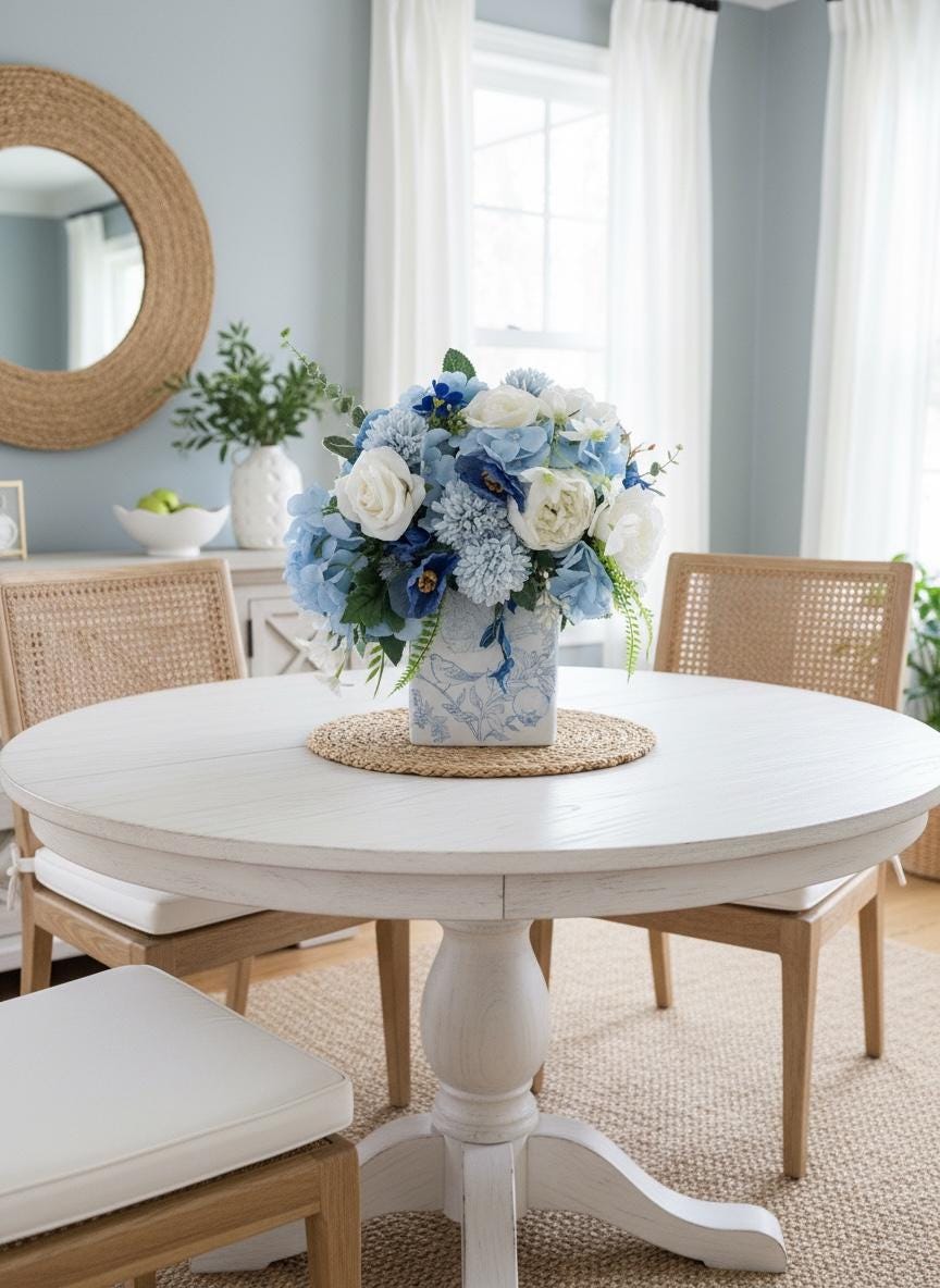 Blue Botanicals in Ceramic Bird Vase