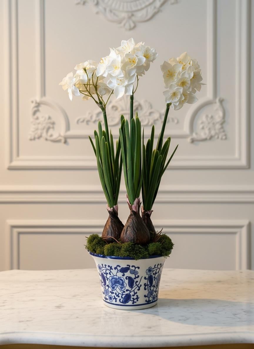 Paperwhite Narcissus Bulbs in Porcelain Planter
