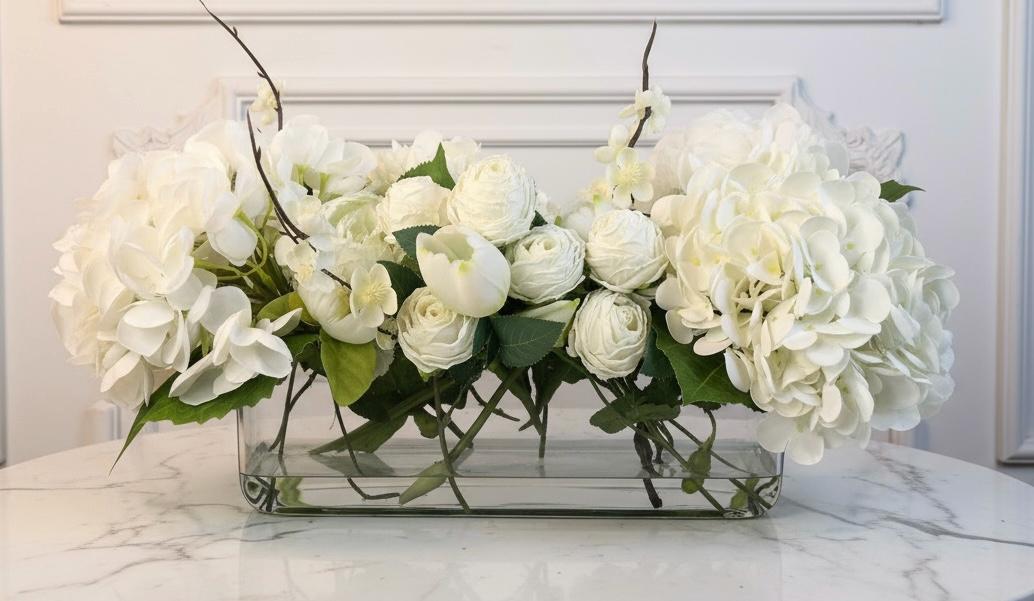 White Hydrangea & Rose Centerpiece