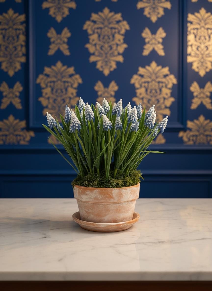 Purple & Blue Grape Hyacinth Bulbs in Clay Pot