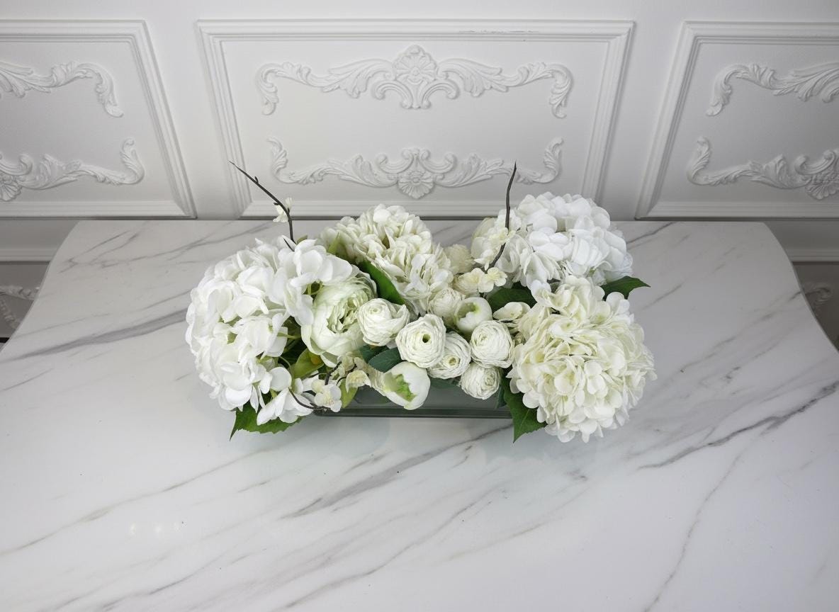 White Hydrangea & Rose Centerpiece