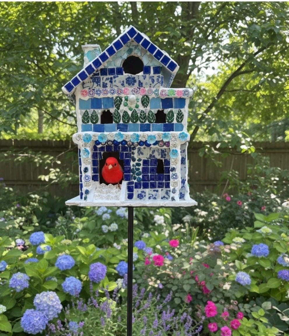Handmade Mosaic Birdhouse with Ceramic Tile