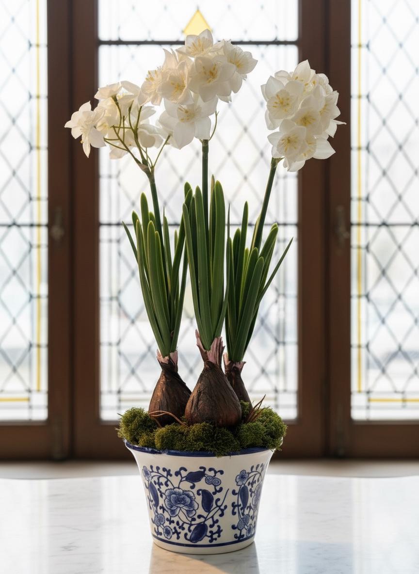 Paperwhite Narcissus Bulbs in Porcelain Planter