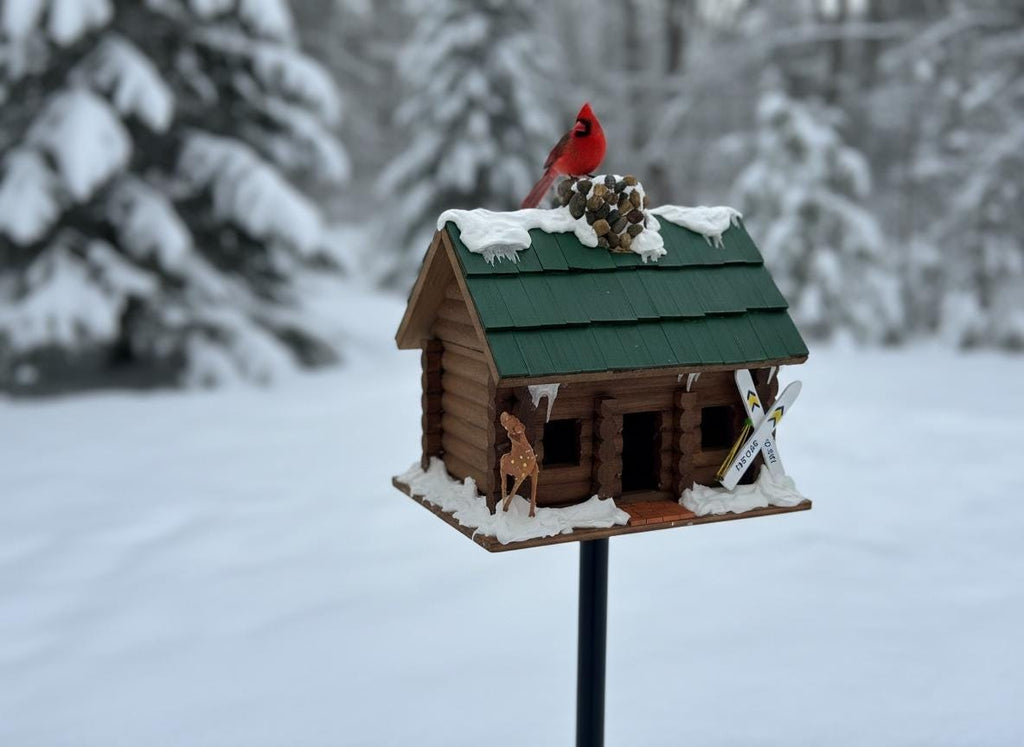 Handmade Winter Log Cabin Birdhouse