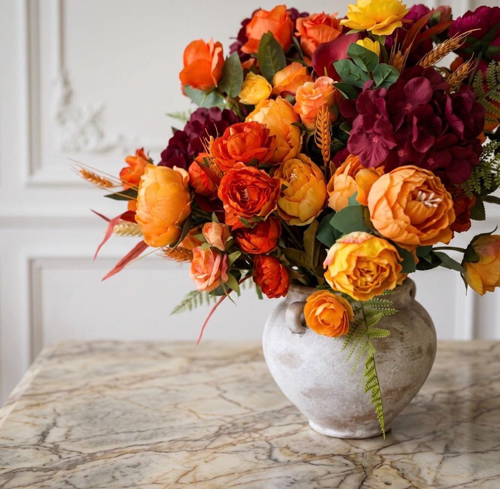 Fall Floral Arrangement in Ceramic Planter