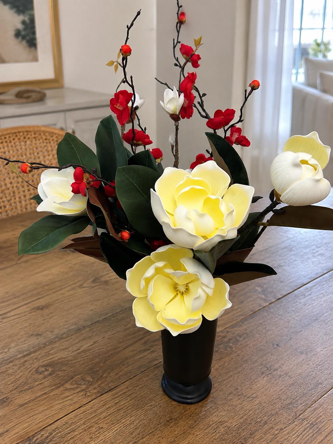 Large Real-Touch Magnolia Arrangement in Ceramic Urn