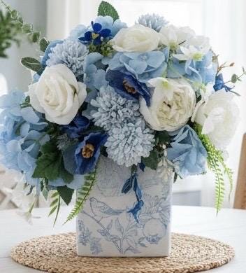 Blue Botanicals in Ceramic Bird Vase