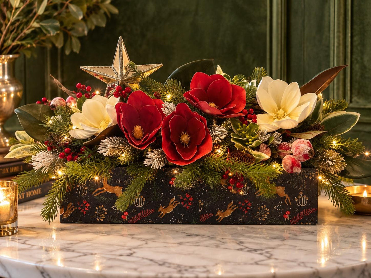 Festive Woodland Magnolia Holiday Centerpiece