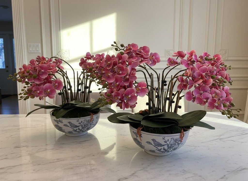 Real Touch Pink Orchid Arrangement in Bird Bowl