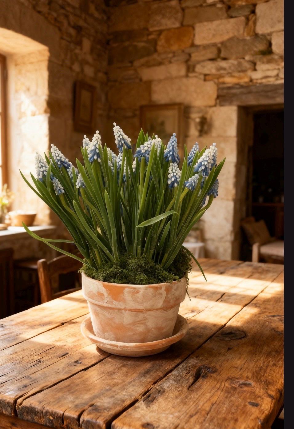 Purple & Blue Grape Hyacinth Bulbs in Clay Pot