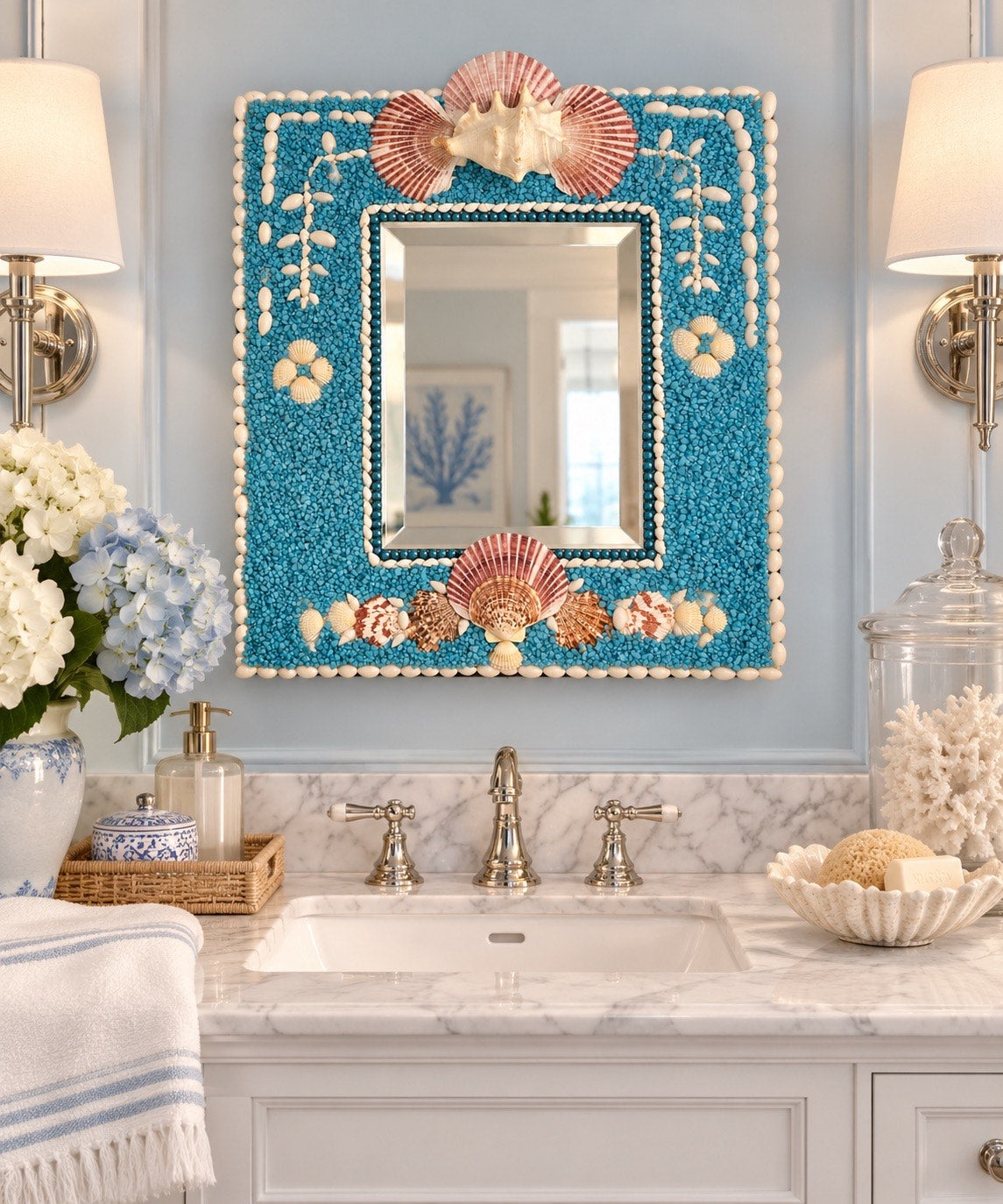 Turquoise Seashell Mirror