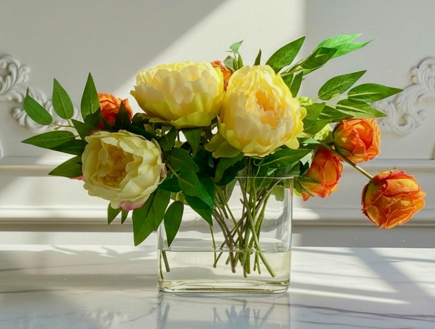 Orange & Yellow Faux Peony Arrangement