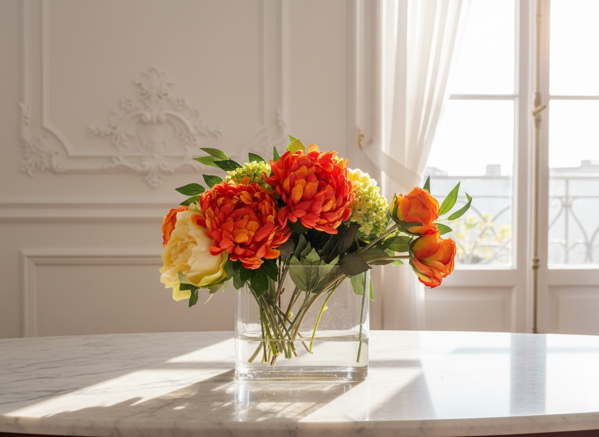 Orange & Yellow Faux Peony Arrangement