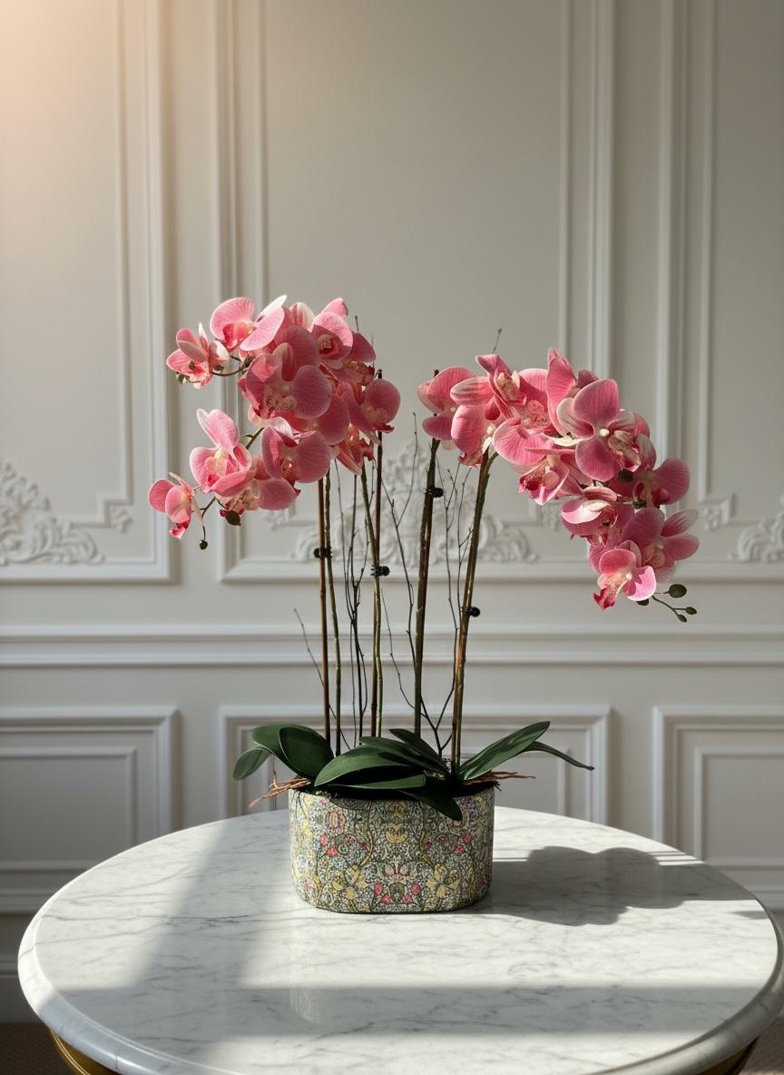 Pink Orchid Arrangement in William Morris Planter