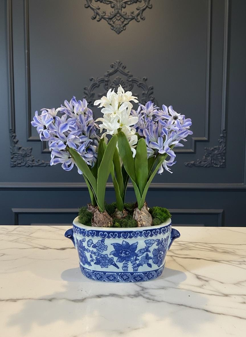 Hyacinth Bulbs in Chinoiserie Planter