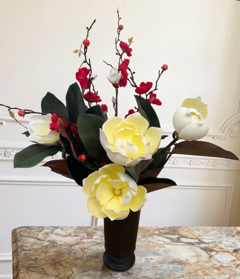 Large Real-Touch Magnolia Arrangement in Ceramic Urn