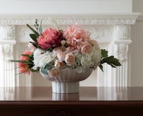 Pink & White Floral Arrangement in Pedestal Bowl