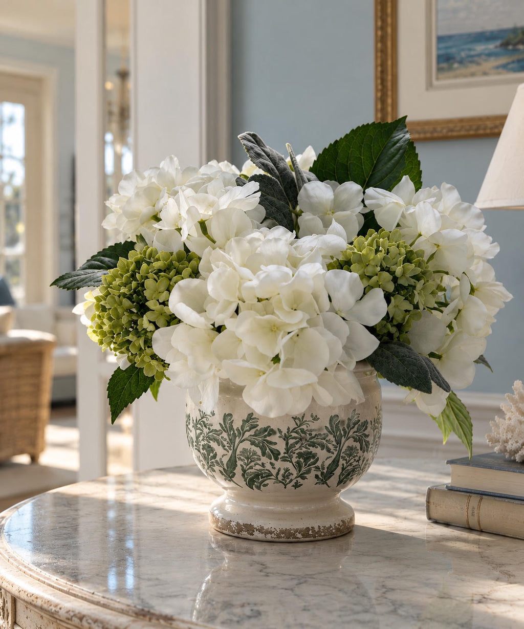 White Hydrangea & Viburnum Arrangement