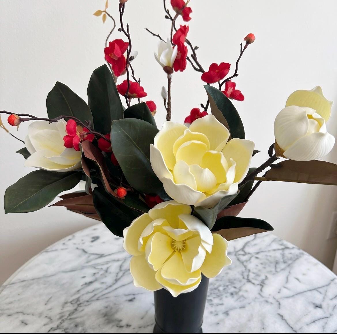 Large Real-Touch Magnolia Arrangement in Ceramic Urn
