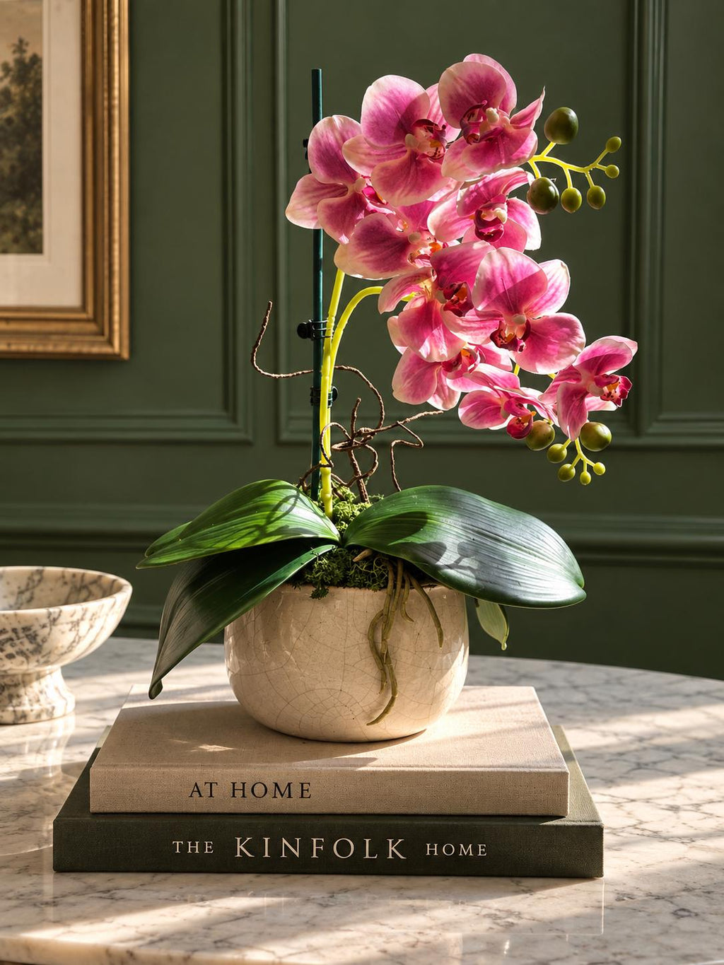 Real Touch Orchid in Aged White Planter