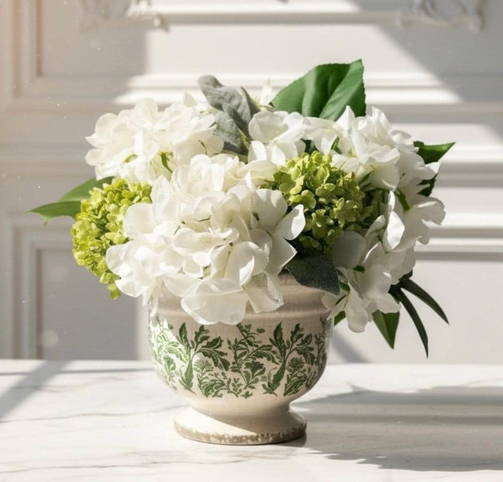 White Hydrangea & Viburnum Arrangement