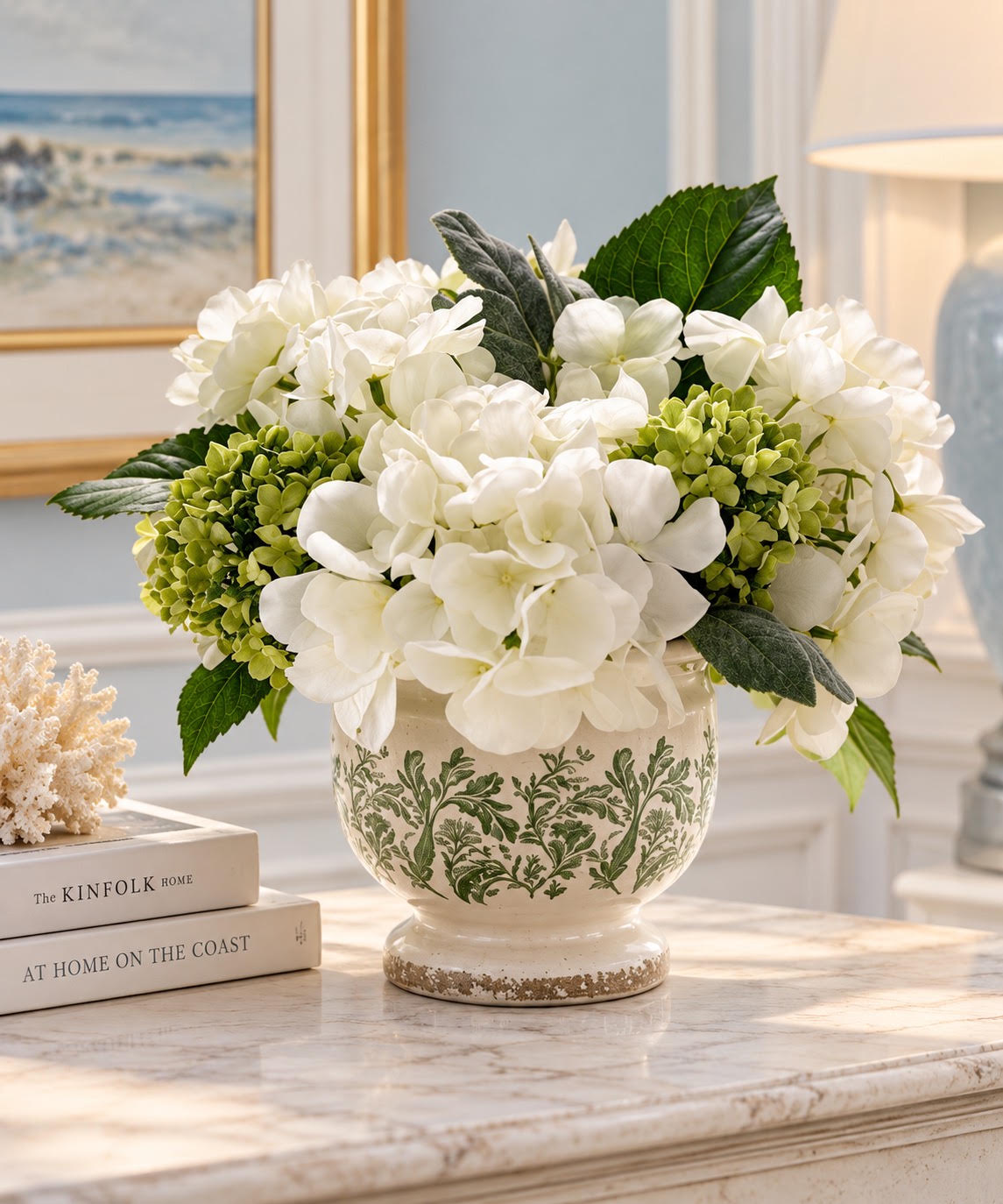 White Hydrangea & Viburnum Arrangement