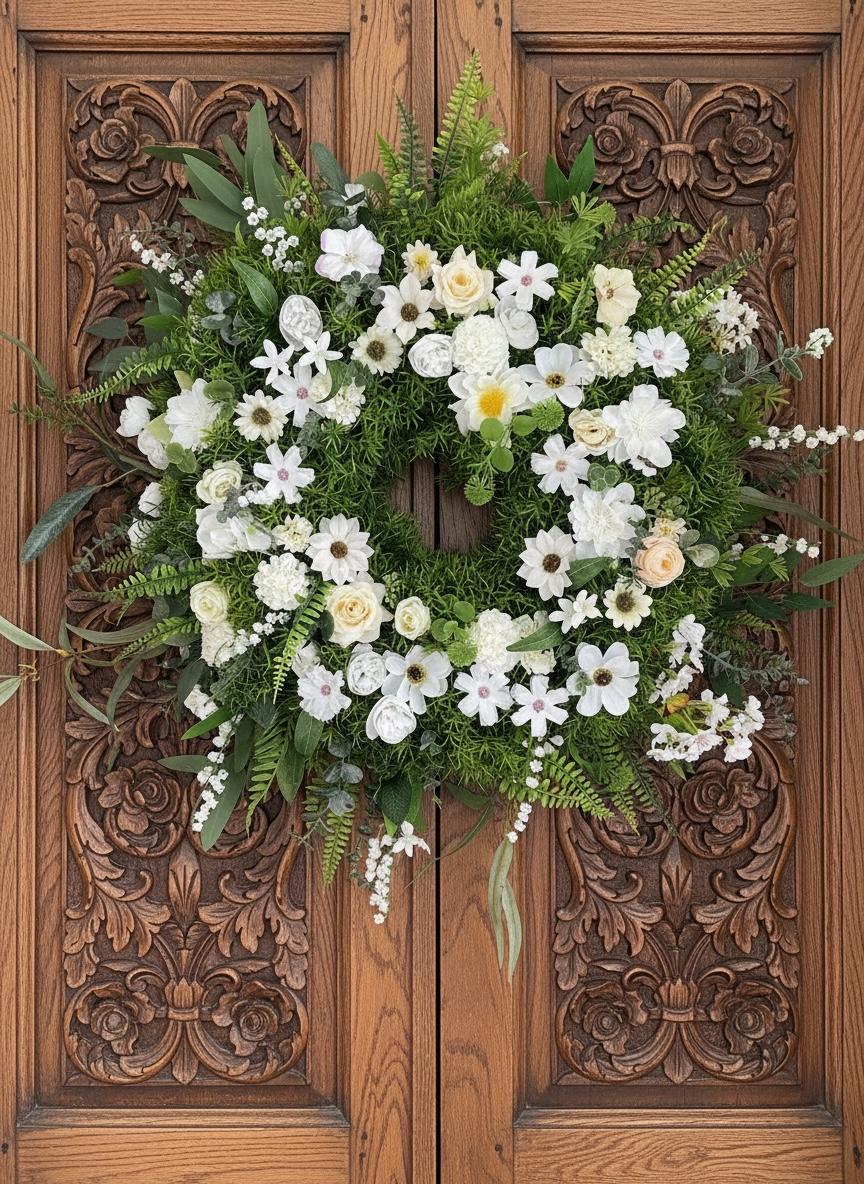Large White Floral Wreath